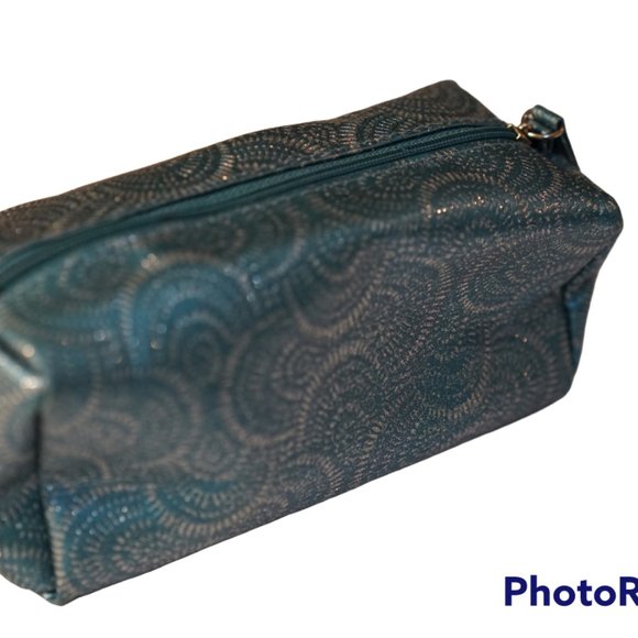 MakeUp Blue with Glitter in Pattern Zipper Box Cosmetic Bag Box - Picture 10 of 13